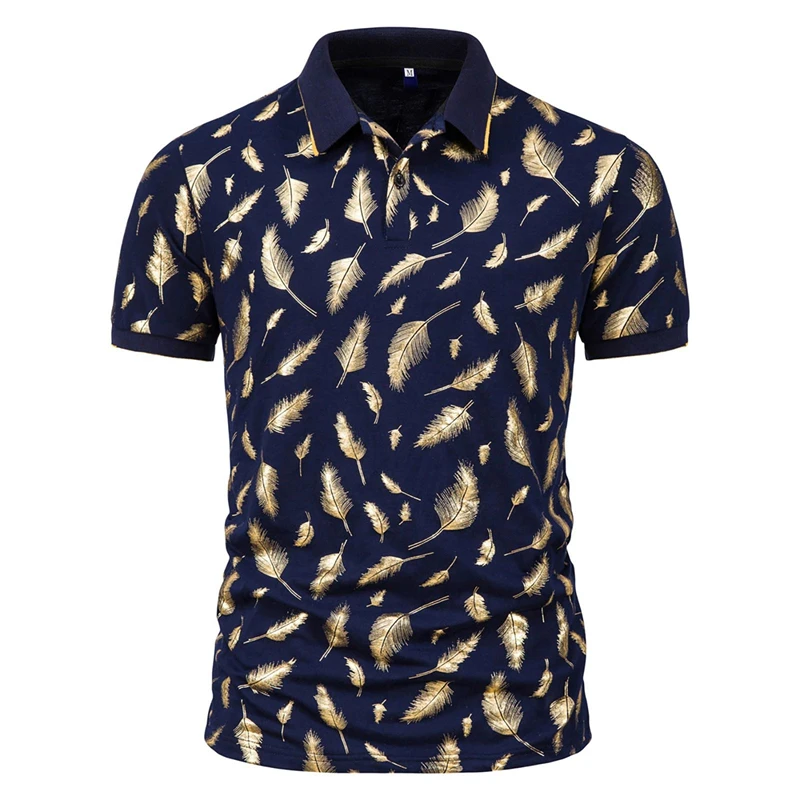 Golden Feather Printed Polo Shirts Men's Clothing Short Sleeves Lapel Button T-shirt Daily Casual Street Comfortable T Shirts