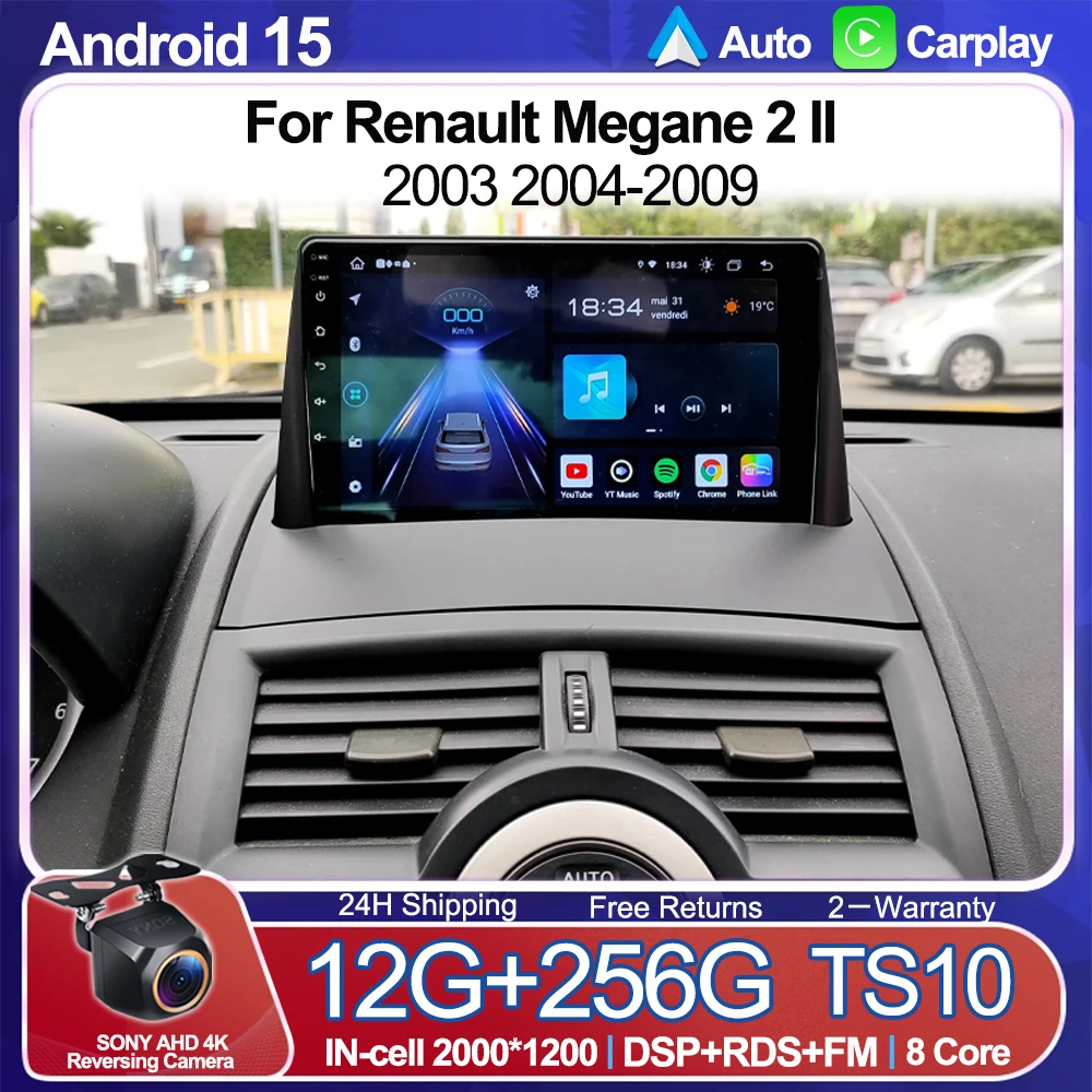 

Android 15 для Renault Megane 2 II 2003 2004-2009 Carplay Auto WIFI + 5G автомобильный радиоприемник мультимедийный видеоплеер навигация GPS BT DSP