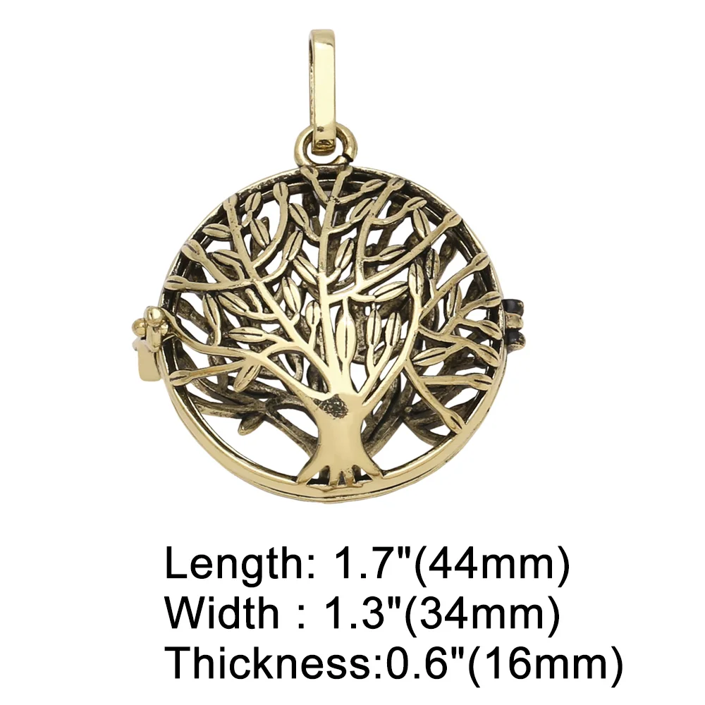 OCESRIO Vintage Tree of Life Harmony Ball Chime Bola Necklace Pendant for Pregnancy Copper Gold Plated Wishing Ball pdtb342