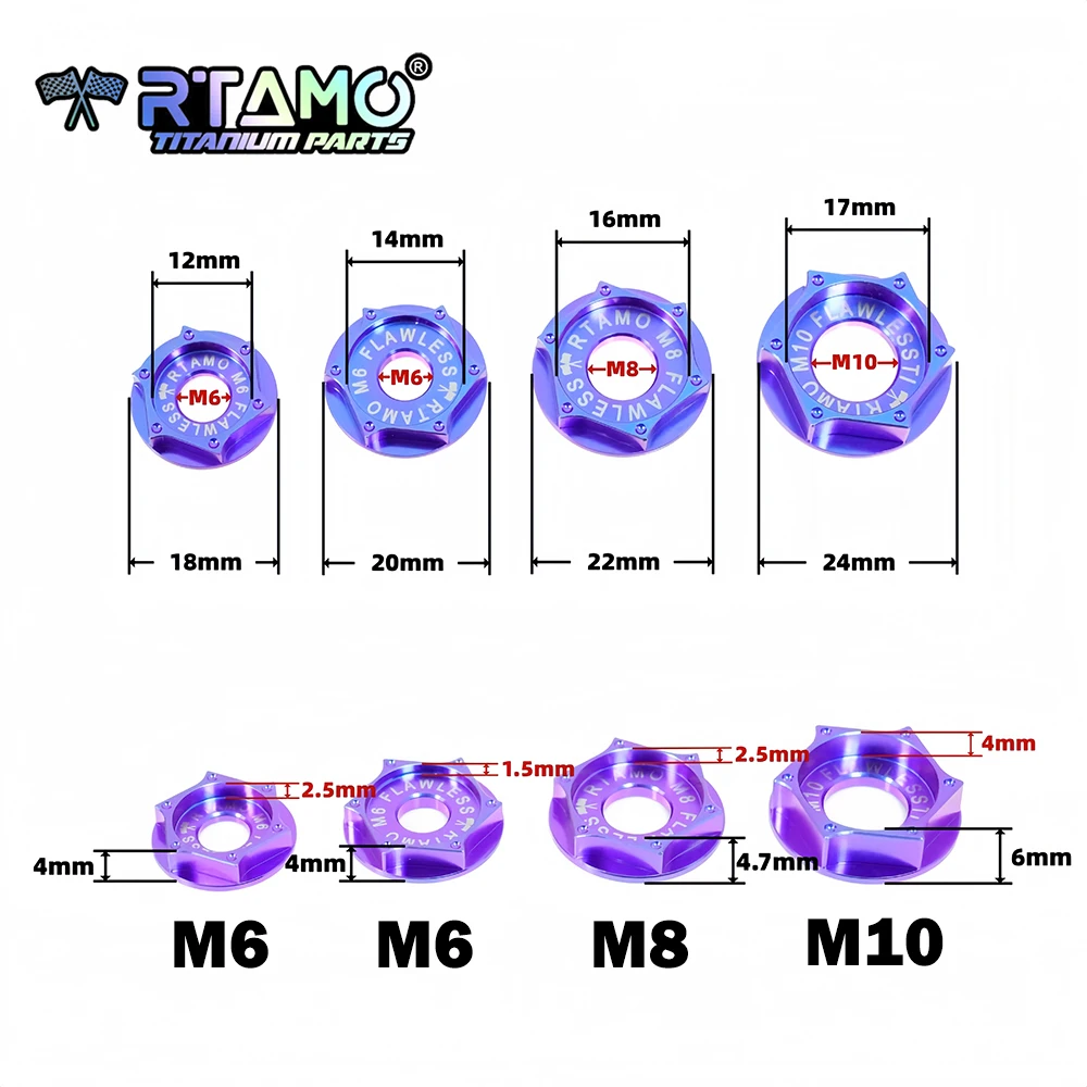RTAMO Gr5 Titanium Washer M6 M8 M10 Gasket Universal for Motorcycle Bike Modified High-strength Washer