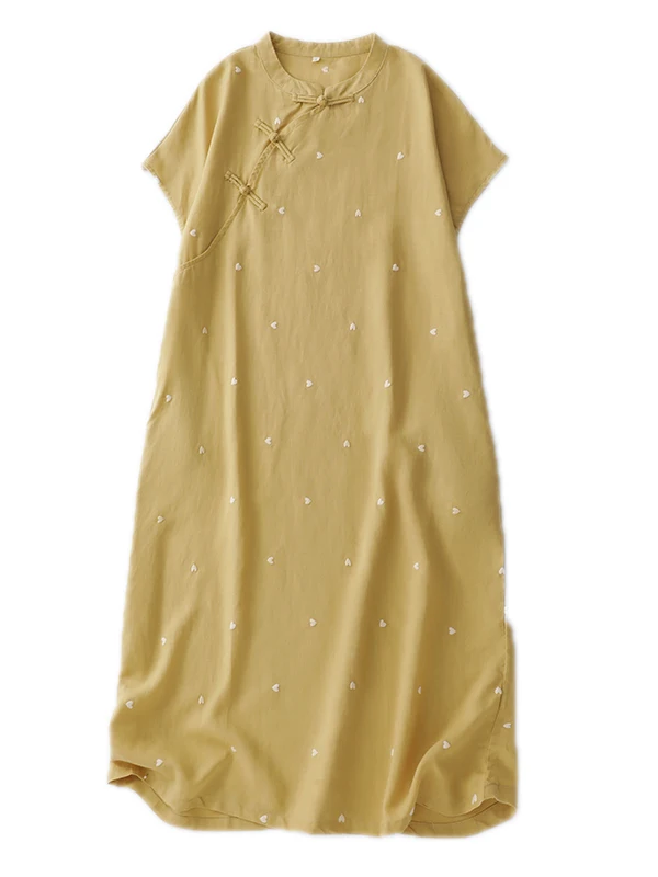 Retro Artistieke Print Linnen Katoen Dames Zomer Nieuwe Chinese Sle Nationale Wind Schuine Flap Button Dr A-lijn Midi Rok