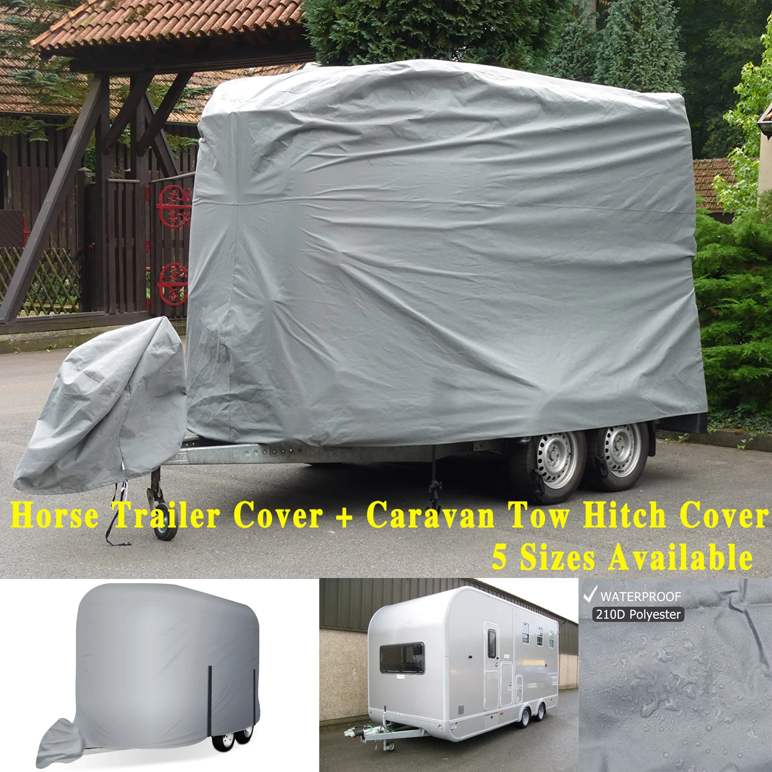 210D Horse Float Trailer Cover & Tow Hitch Cover Waterproof Sun Protection Anti-UV