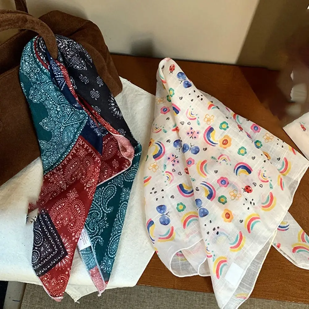 Headband Triangle Headscarf Cute Soft Wrap Cotton&Linen Printing Hair Scarf Pastoral Style Vintage Hair Ribbon Scarf Beach