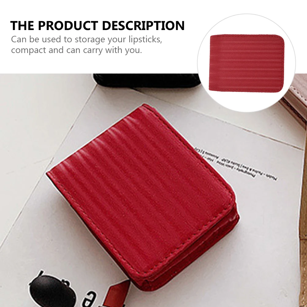 

Mini Lipstick Bag Storage Portable Women Toiletry Mirror Pouch Compact Makeup Brush Holder PU Material Practical Design Travel