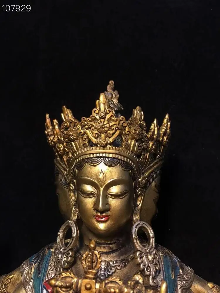 bronze Painted decoration buddhism ushnisha vijaya three face eight hand goddess