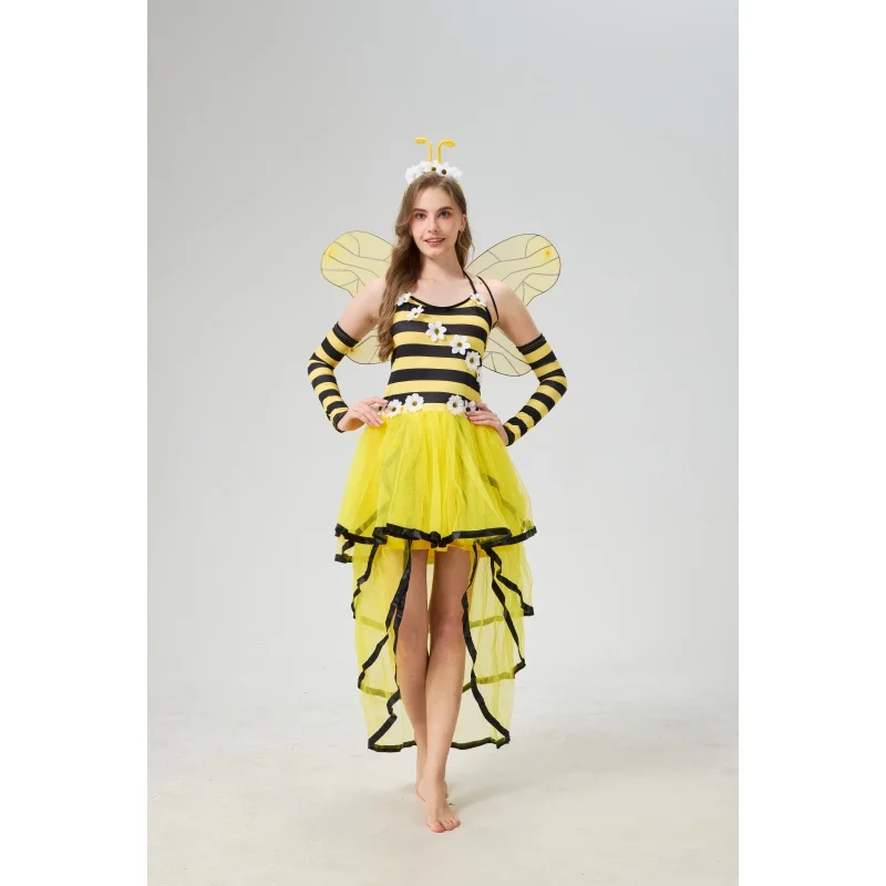 Four-piece  of adult Halloween carnival bee queen insect cosplay costumes for festival parties, including headband, wings, sleev