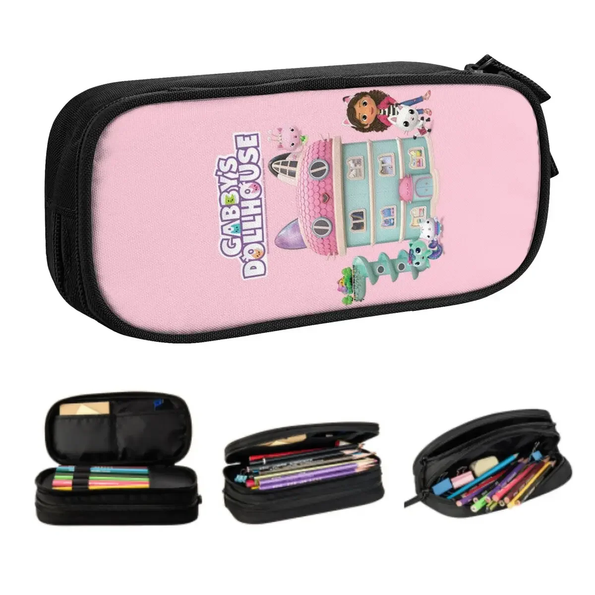 Gabbys Dollhouse Pencil Cases for Girl Boy Big Capacity Mercat Cat Pen Box Bag School Supplies