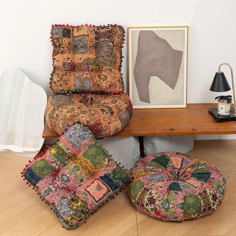 New Ethnic Style Wool Ball Square Cushion Thickened Soft Home Office Chair Pad Seat Cushion Futon Floor Cushion Cojine Navideños