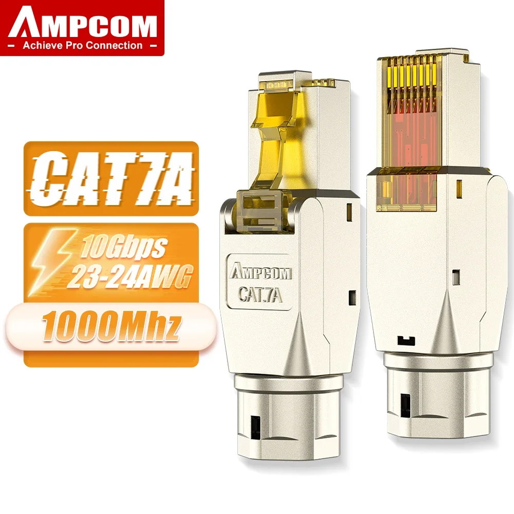 AMPCOM Werkzeugloser RJ45-Stecker, CAT8/7A/7/6A/6 Werkzeugfreie Wiederverwendbare Abschlussstecker, Abgeschirmter Ethernet-Feldmodularstecker