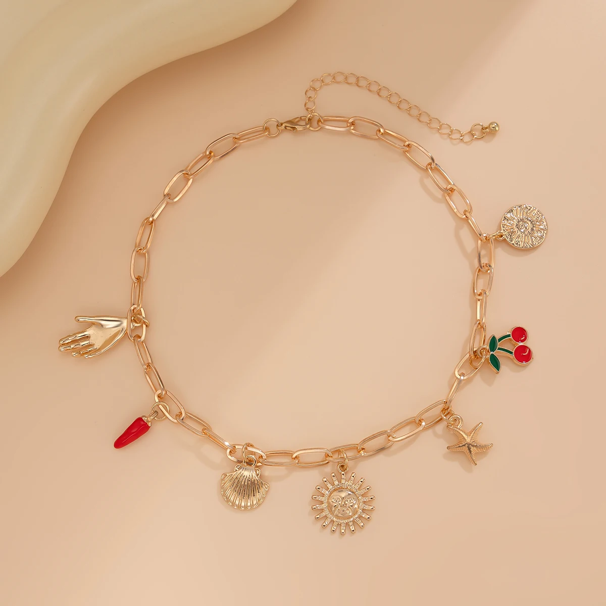 IngeSight.Z Vintage Gold Color Starfish Sun Pendant Choker Necklace Woman Punk Creative Metal Clavicle Chain Ladies Jewelry