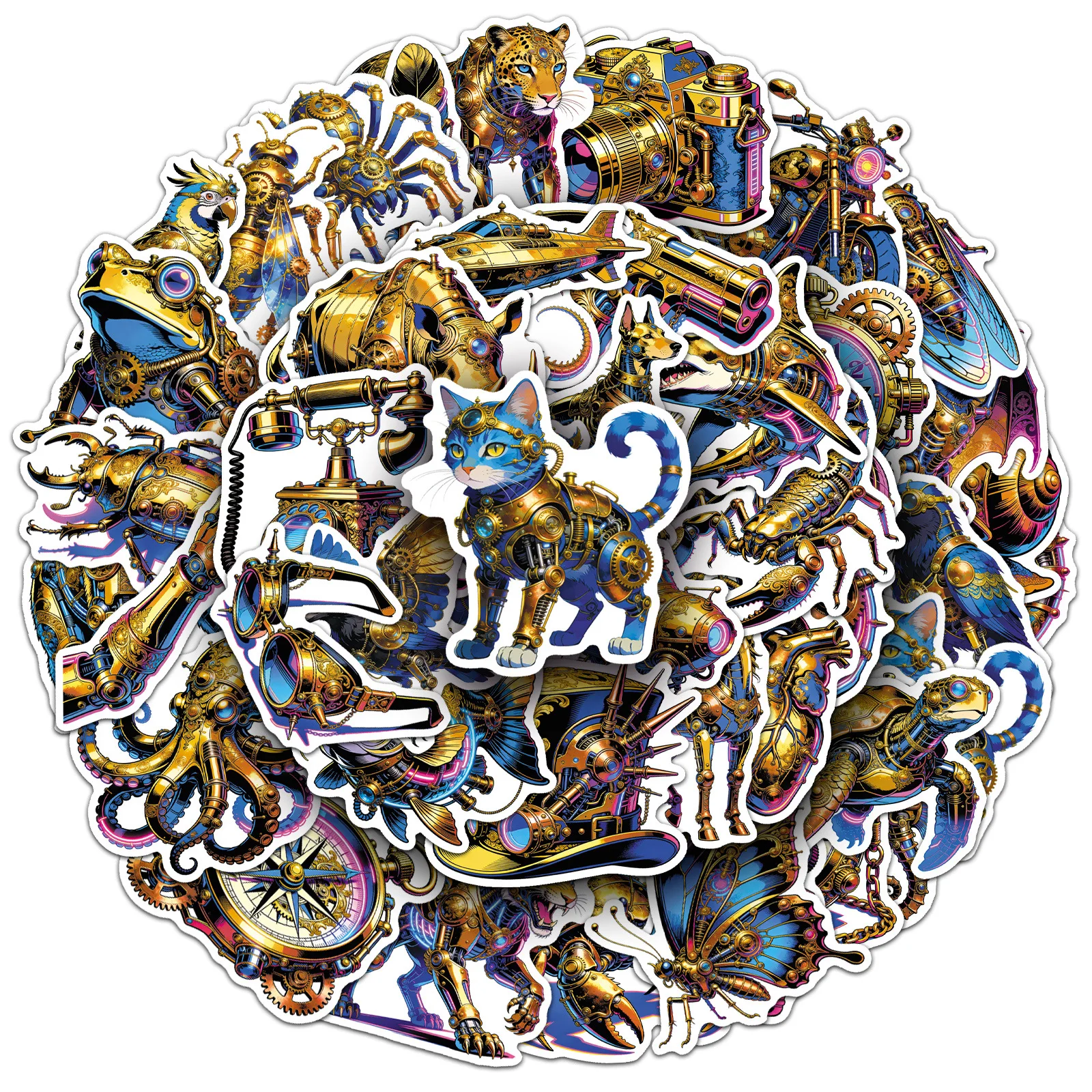 

10/50PCS Steampunk Graffiti Stickers Mechanical Wind Animal DIY Toys Secret for Bottle Scrapbook Travel Bag Aesthetic Decals