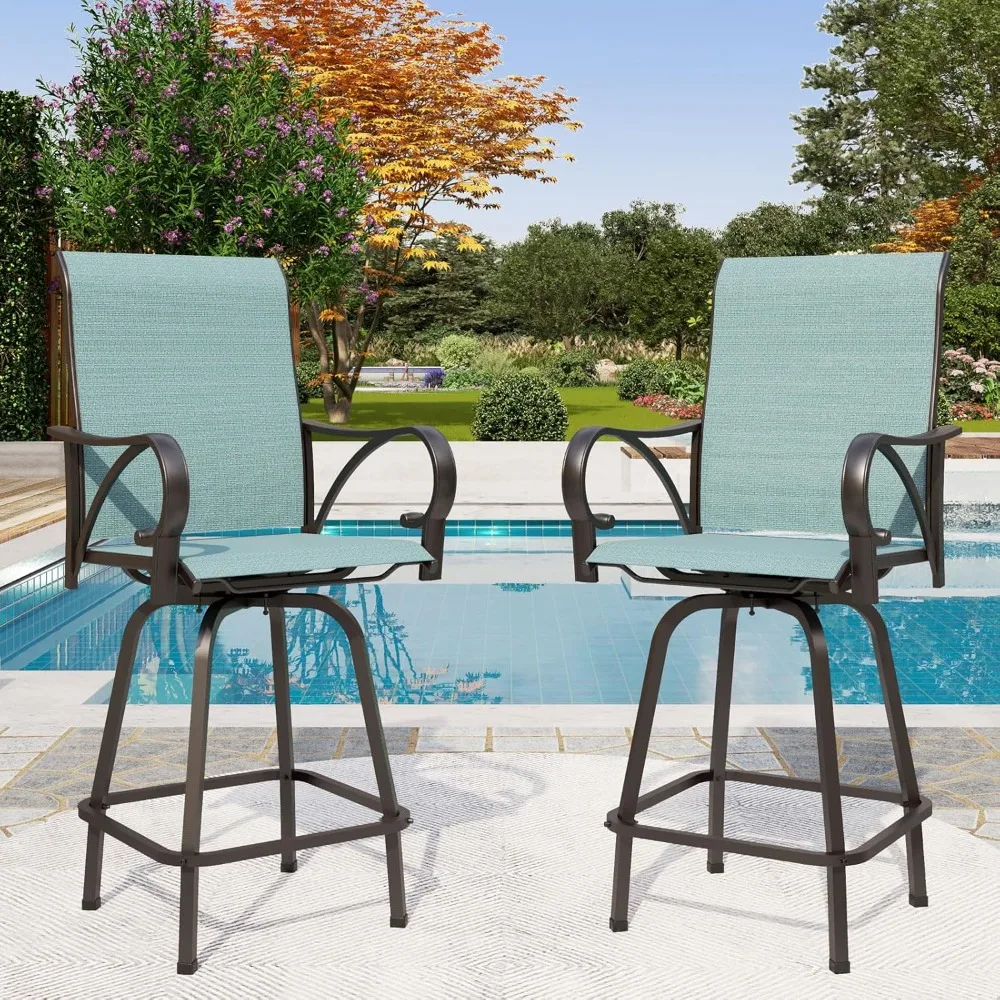 

Outdoor Bar Stools Set of 2, Swivel Patio Bar Stools & Chairs with Armrest, All-Weather High Top Outdoor Bar Chairs for Outside