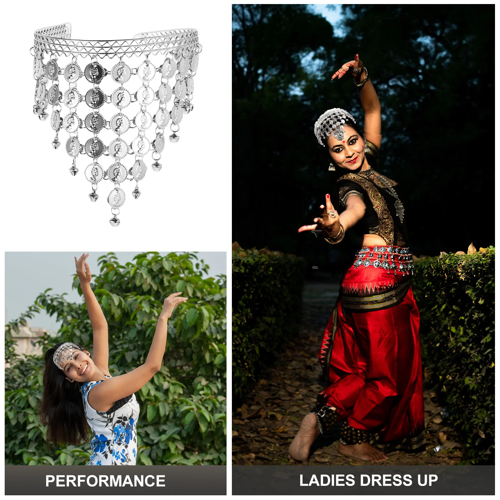 الهندي الرقص خوذة الرقص الشرقي زي الفضة رئيس سلسلة مهرجان الزفاف أداء إكسسوارات الشعر النساء الفتيات