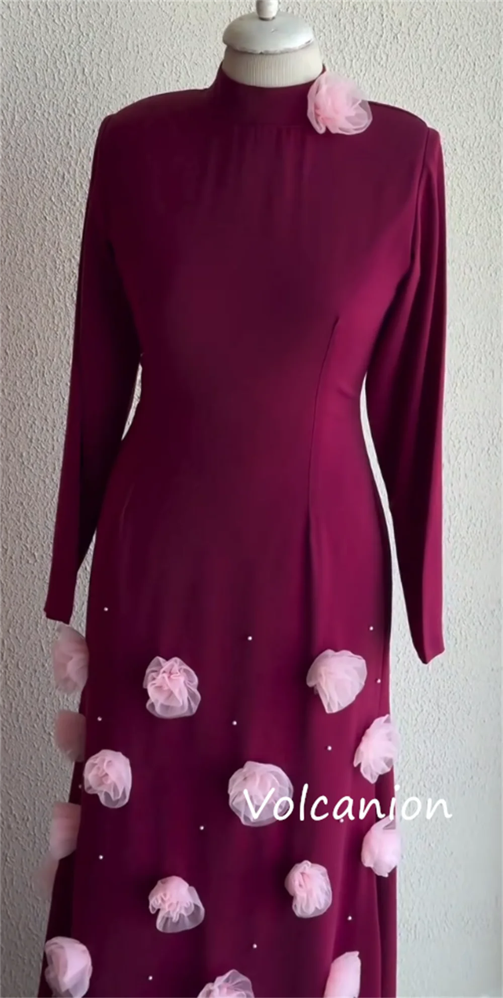 Personalizado pastrol jérsei flor a linha gola alta vestidos longos sob medida ocasião estilo chinês requintado