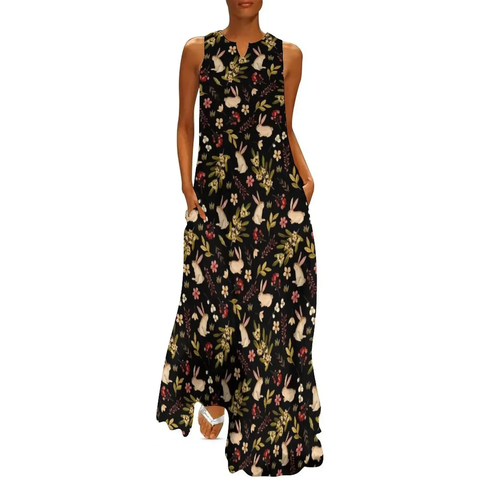 

Cute rabbits. Delicate black pattern Long Dress dresses for official occasions Dress