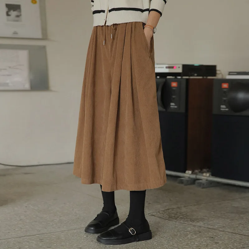 

100% Cotton Corduroy Women Pants High Waist Drawstring Wide Leg Baggy Pants Woman Korean Harajuku Japanese Trousers Pantalon