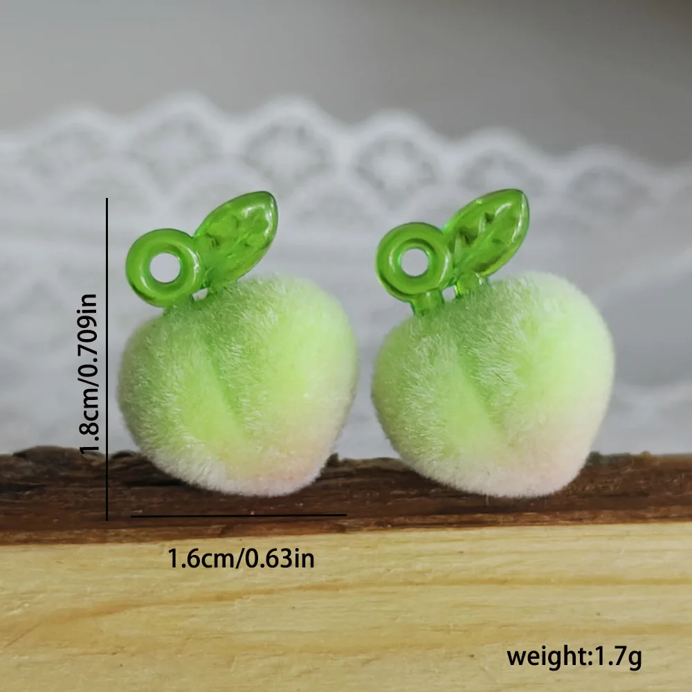 

10pcs DIY Flocked Peach Charms Accessories Acrylic Pendent for Making Earrings Necklaces Phone Keychains Hair Jewelry Findings