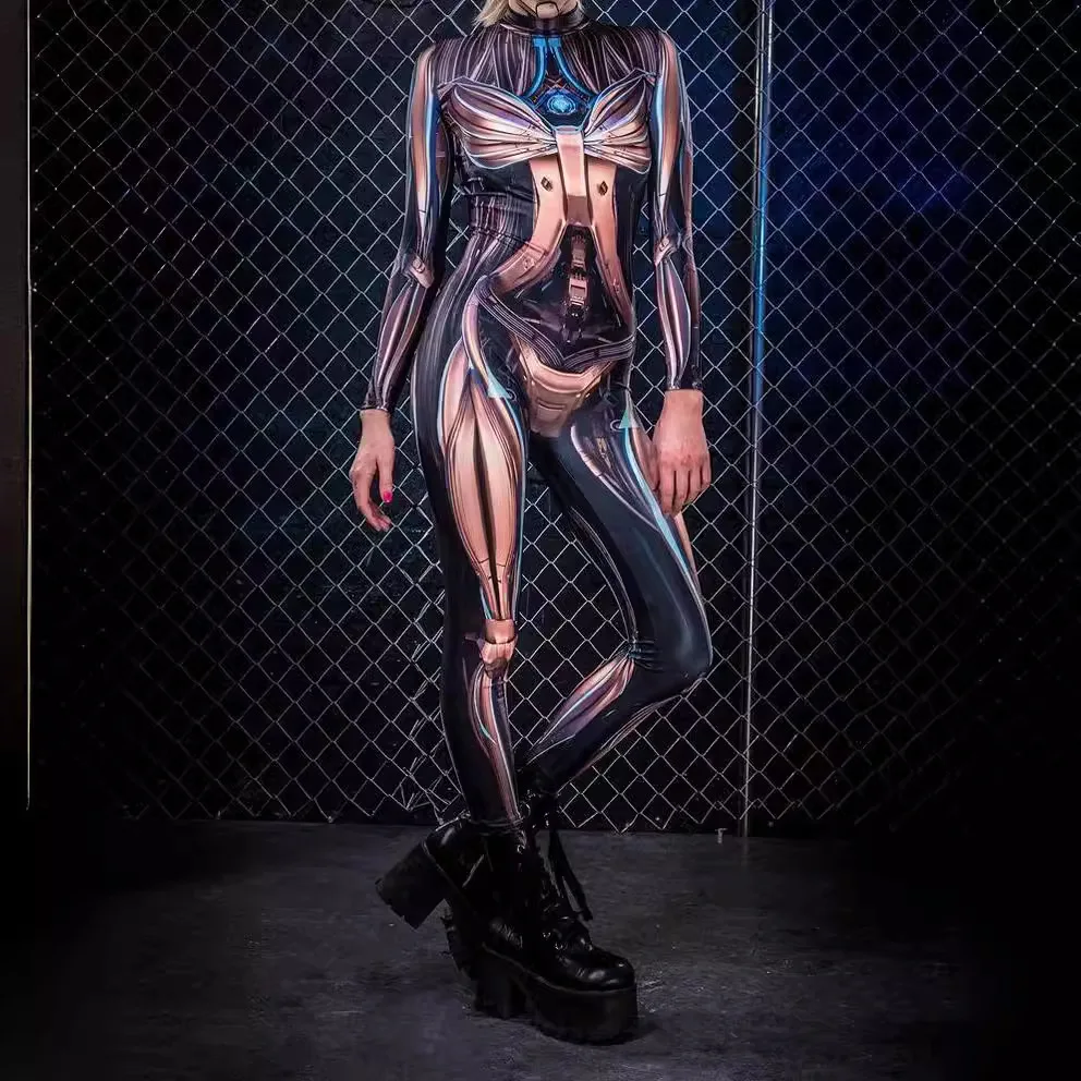 

Colorful Digital Printed Adult Cosplay One Piece Costume Woman Bodysuits Zentai Jumpsuit Halloween Game Party Rompers