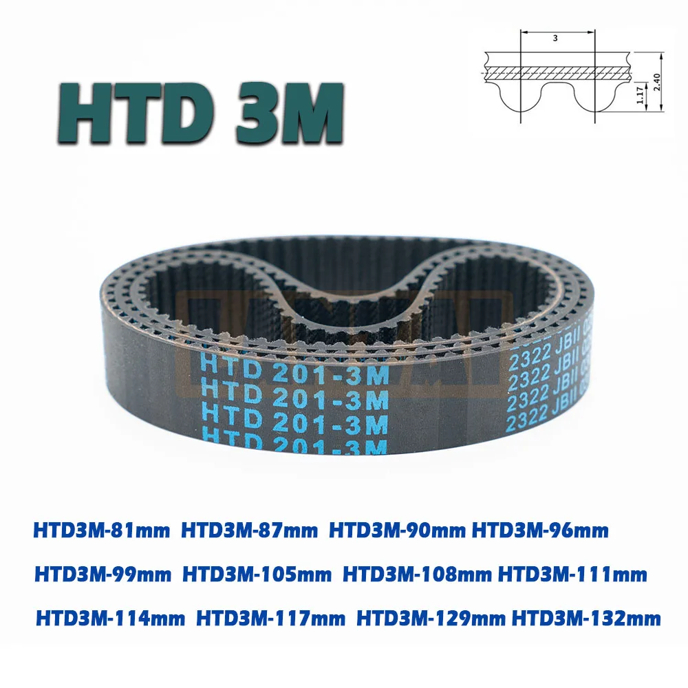 HTD3M Rubber 3M Closed Loop Timing Belt  Width 6/10/15mm Length 81~132mm Telecar CNC81 87 90 96 99 105 108 111 114 117 129 132mm