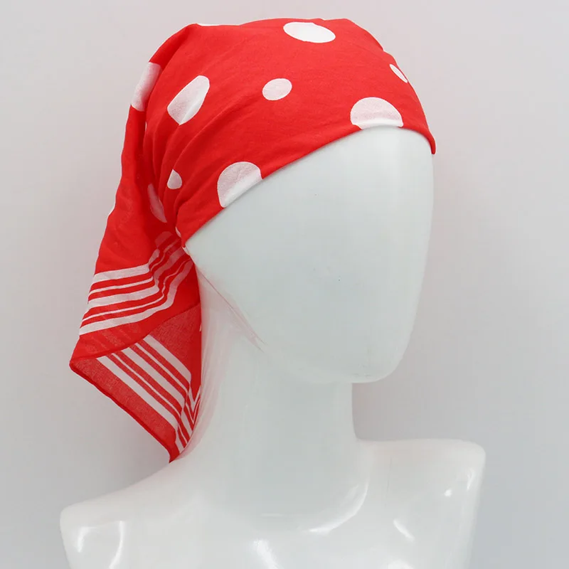 Orange Red Big Dots Plaid Pure Cotton Handkerchief Women\'s Scarf Girl\'s Headscarf Headband Bandanas