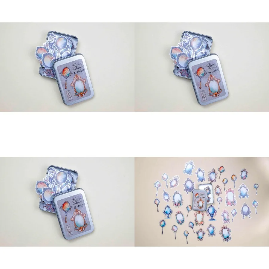 

39 Pcs Mirror Mirror Sticker Set with Collectible Tin Box Vintage Inspired Scrapbooking Stickers for Journals Planners Cards DI