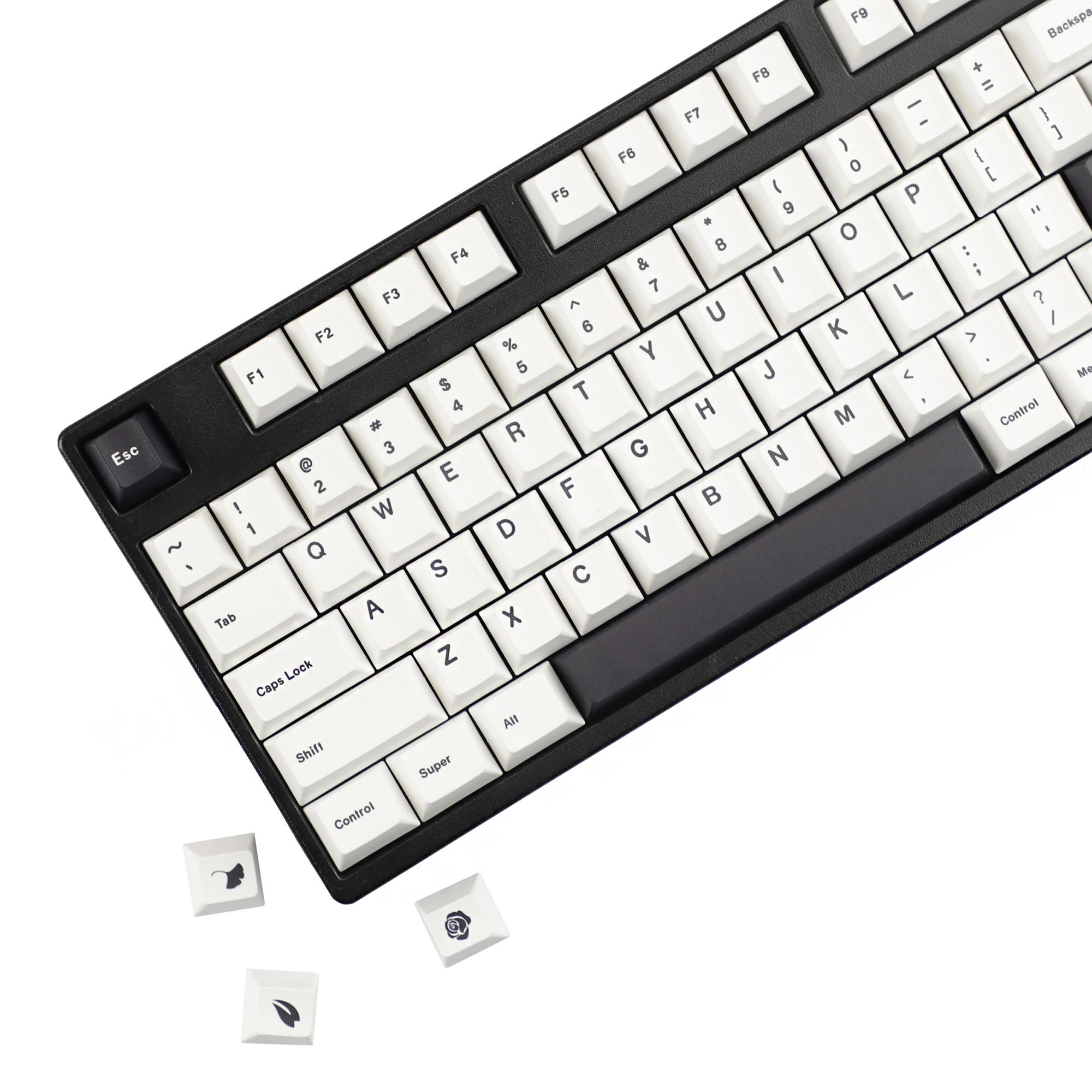 YMDK 148 Keys Minimalist Style Black White Small Fresh PBT Dye Sub Top Print Cherry Profile Keycaps for MX Mechanical Keyboards