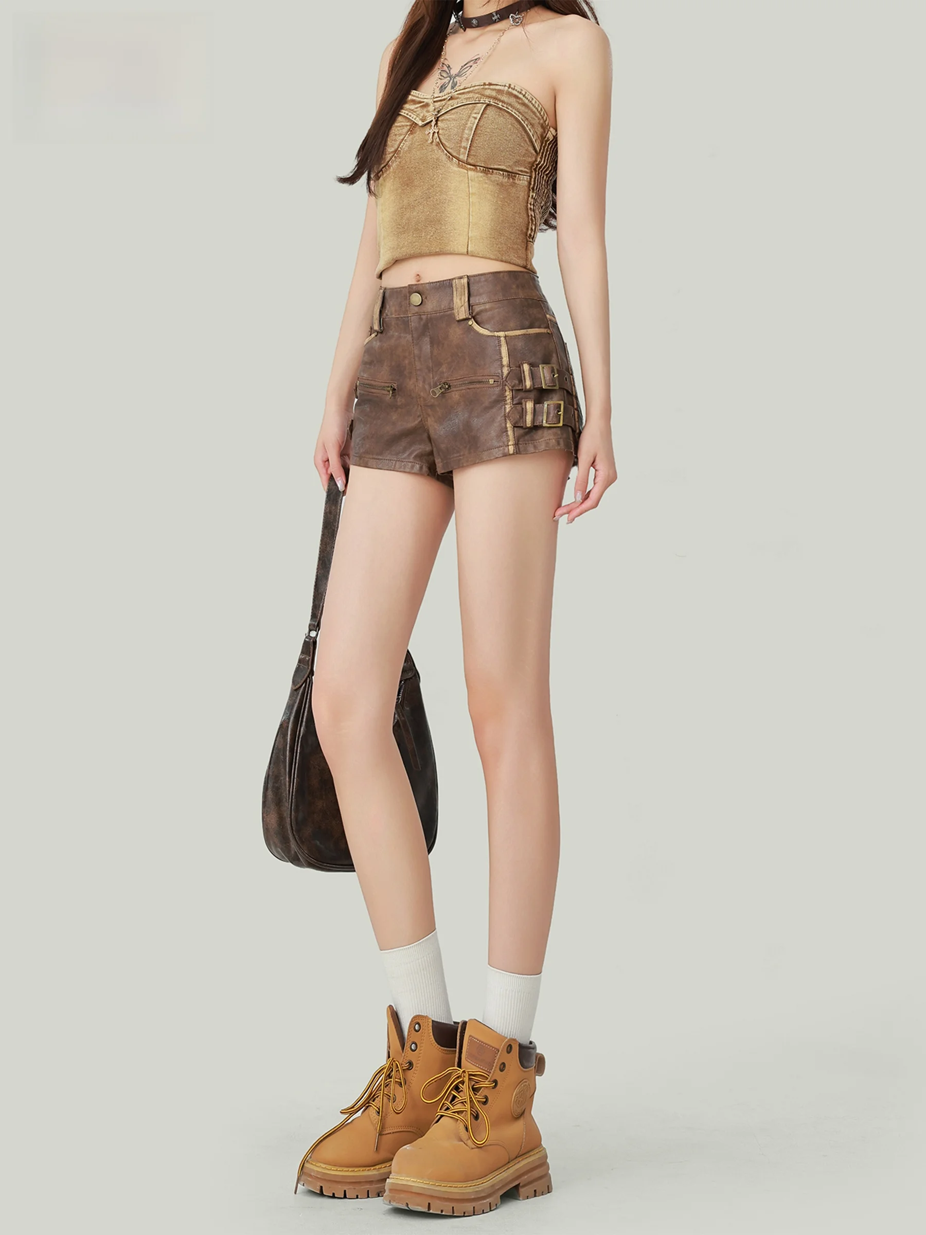 

Sexy Low Waist PU Leather Shorts Women's Casual Fashion Length Summer Autumn New Style Slim Fit Hot Pants Chinese Brand