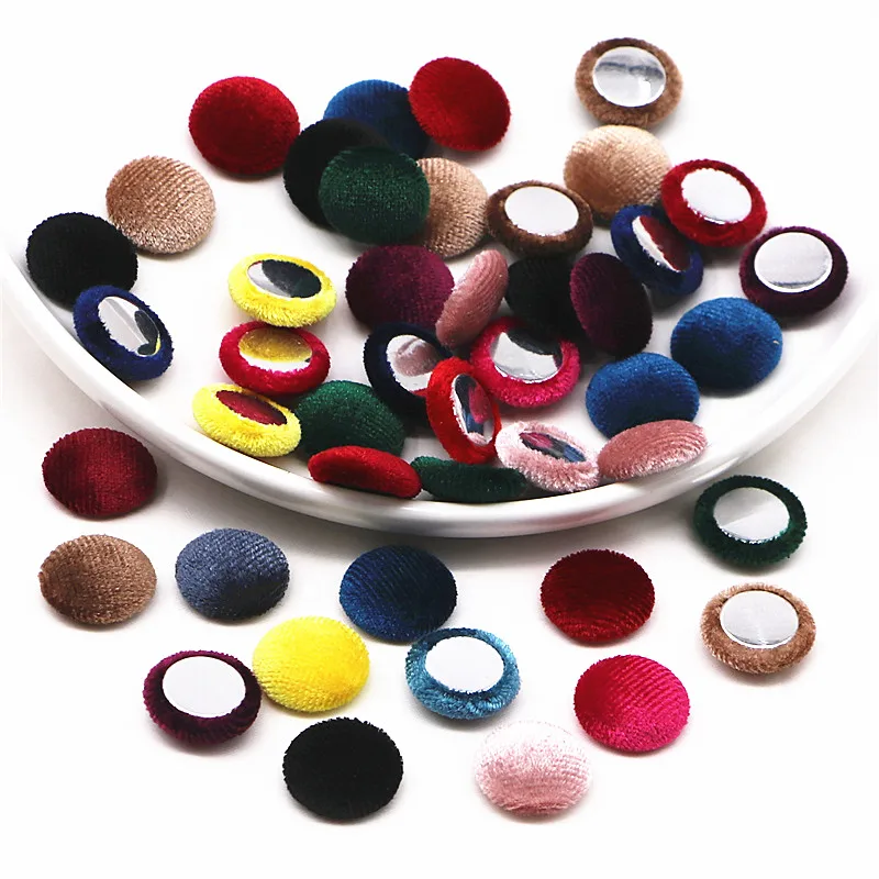 50pcs 15mm Velvet Fabric Covered Round Button Flatback Cabochon Decoration Buttons Handmade Scrapbooking DIY Accessories