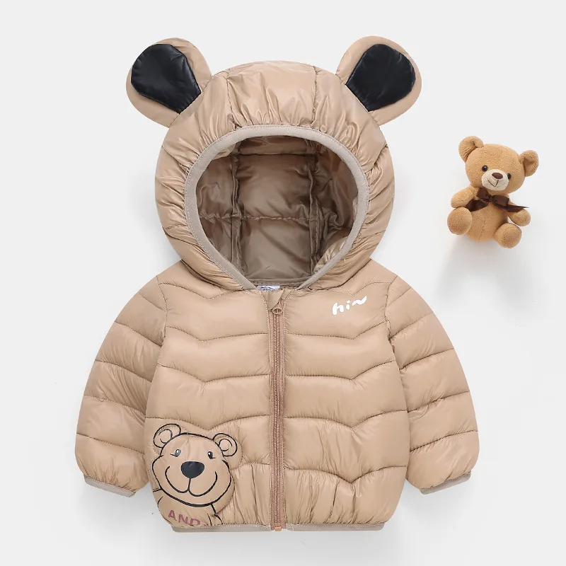 Children coat boy and girl Autumn winter plus velvet warm hooded cartoon printing fashion down jacket 0-7 year old Kids clothing