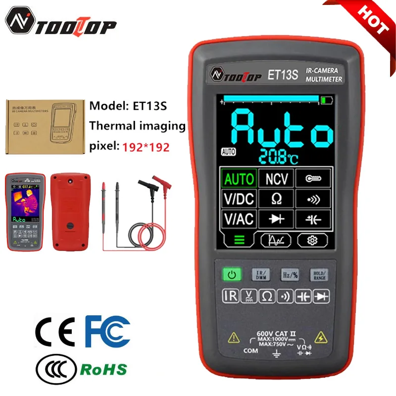 TOOLTOP ET13S Thermal Imaging Camera 192*192 with Macro Lens IR Camera Multimeter 9999 Counts for Automotive Mainboard Repair