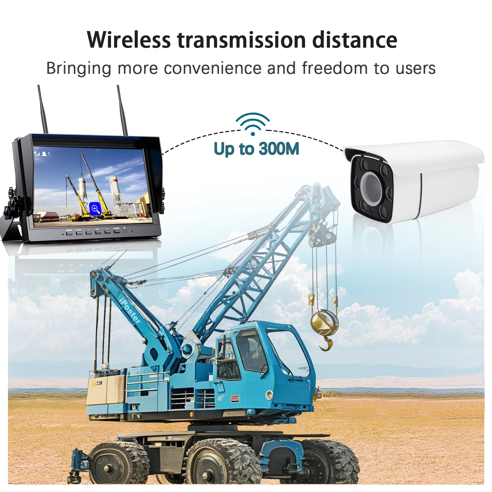 10.1 inch IPS Screen DVR Monitor 1080P 30x Optical Zoom Wireless Camera Hitch For crane/tower crane/forklift/Trailer/Truck