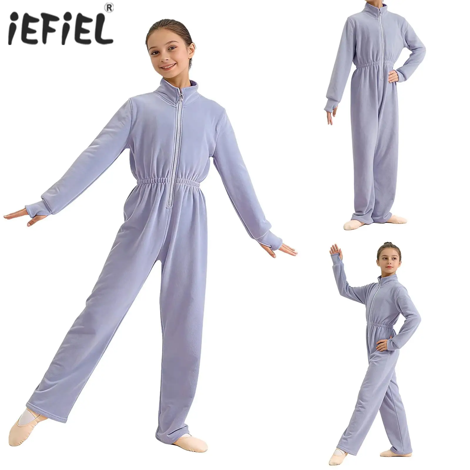 

Детский флисовый комбинезон для девочек с воротником-стойкой и длинными рукавами, боди с эластичной резинкой на талии для танцевальной практики, домашняя повседневная одежда