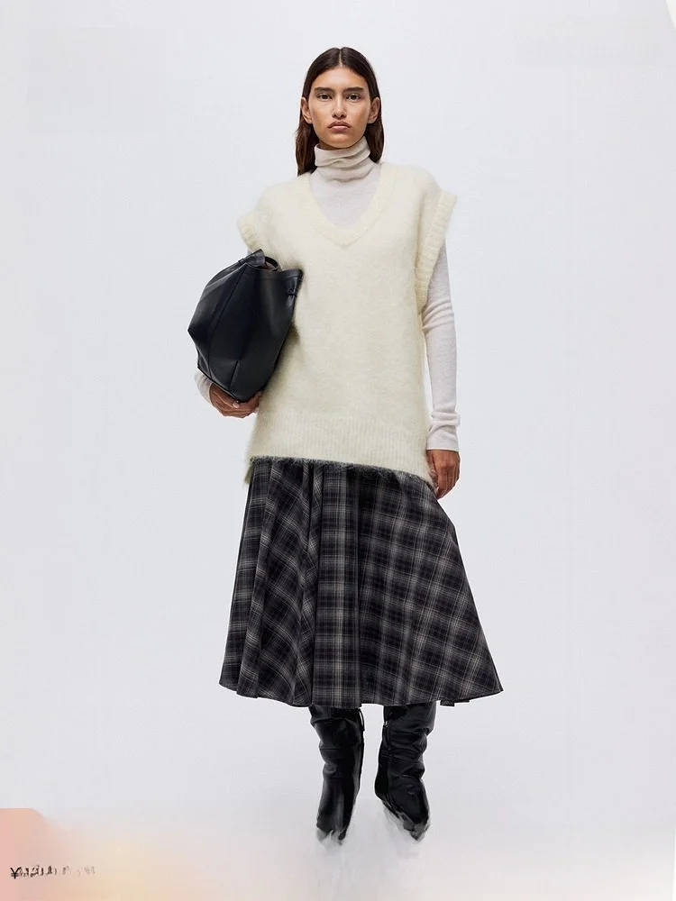 H&M Primavera Chaleco de hilo de mezcla de cachemira para mujer 305567 Top informal de punto de mezcla de lana de manga larga, suave y de ajuste holgado