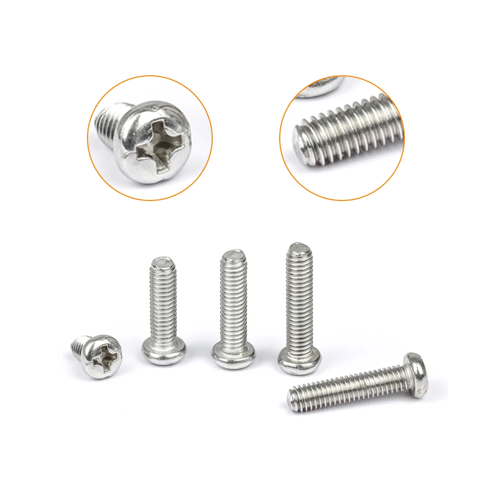 M1 M1.2 M1.4 M1.6 M2.5 M3 Small Machine Screw 304 Stainless Steel Phillips Round Head Cross Metric Bolt Box Set Assortment Kit