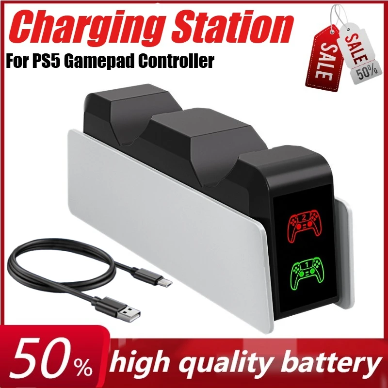 

For PlayStation 5 Dual Fast Charger LED Indicator Charging Stand Docking Station for PS5 Gamepad Controller Charging Station