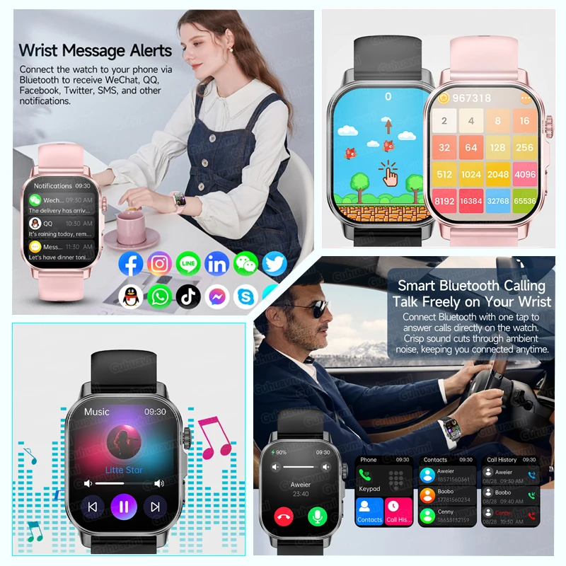 2026 패션 건강 스마트워치 여성용 2.0인치 AMOLED ECG 신체검사 체지방 요산 심박수 BT 통화 스마트워치 여성용