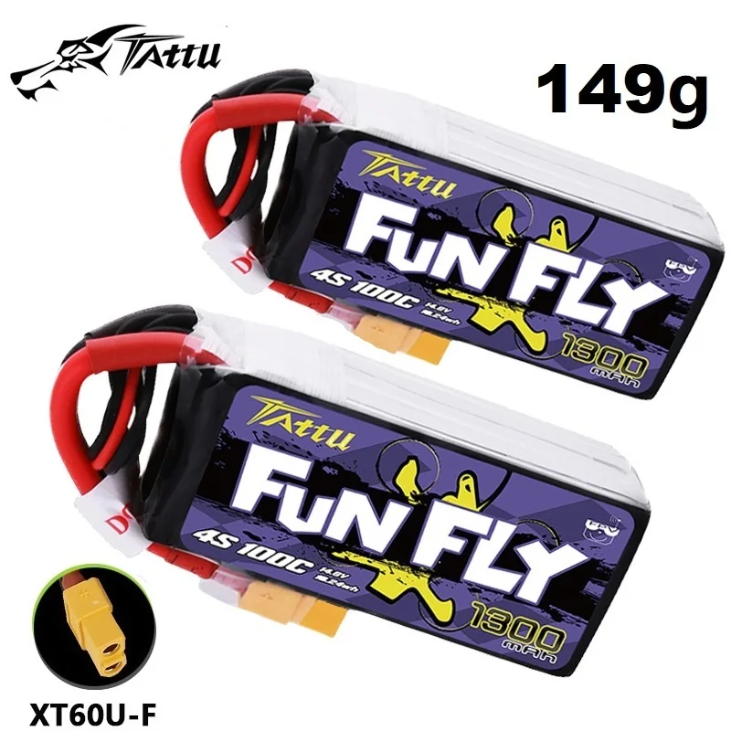 

TATTU FUNFLY 4S 14.8V 1300mAh 100C Lipo Battery With XT60 Plug For RC Helicopter Quadcopter FPV Racing Drone Parts 14.8V BATTERY