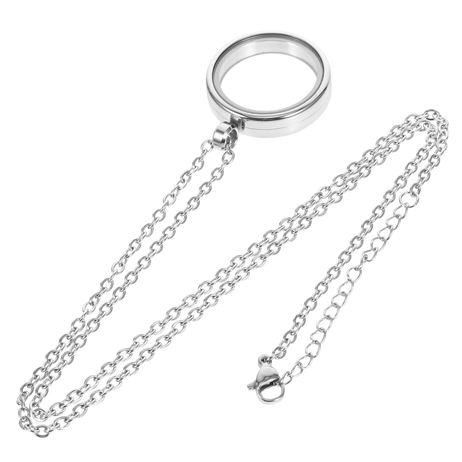 

Stainless Steel Round Locket Pendant Clear Glass Floating Photo Charm Screw Thread DIY Wedding Bouquet Memory Keepsake Pet Hair