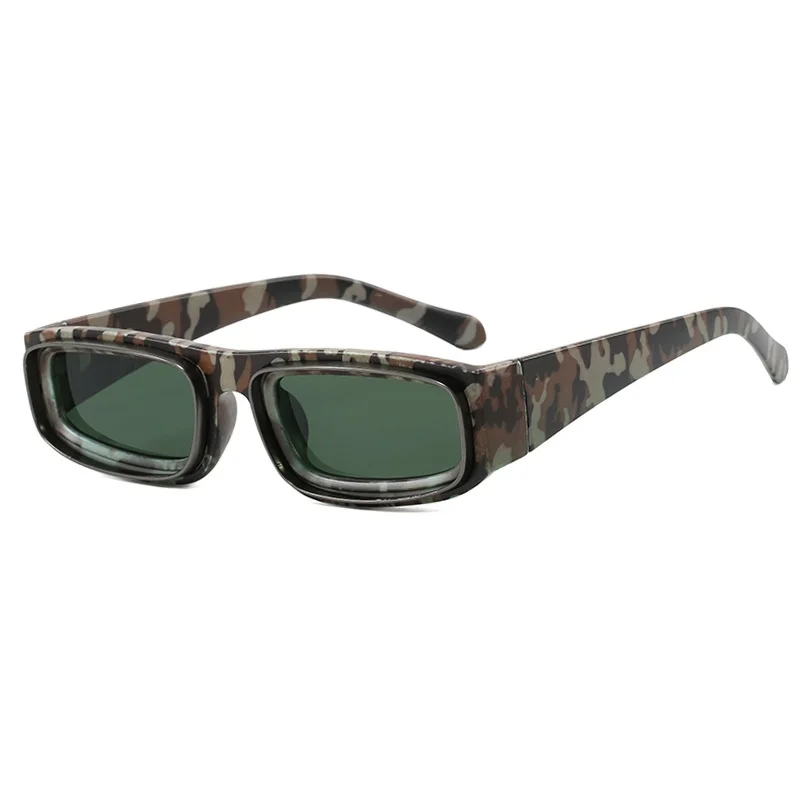 

New Retro Narrow Frame Rectangular Women Sunglasses Y2K Personality Brand Leopard Camouflage Design Outdoor Men Glasses UV400