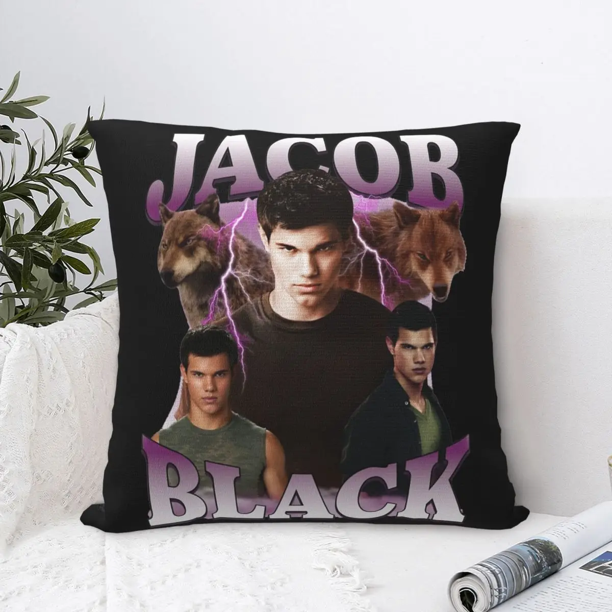 

Черная наволочка Jacob с принтом, тканевый чехол для подушки, подарок, наволочка «Сумерки Сага», домашний чехол на молнии 45*45 см