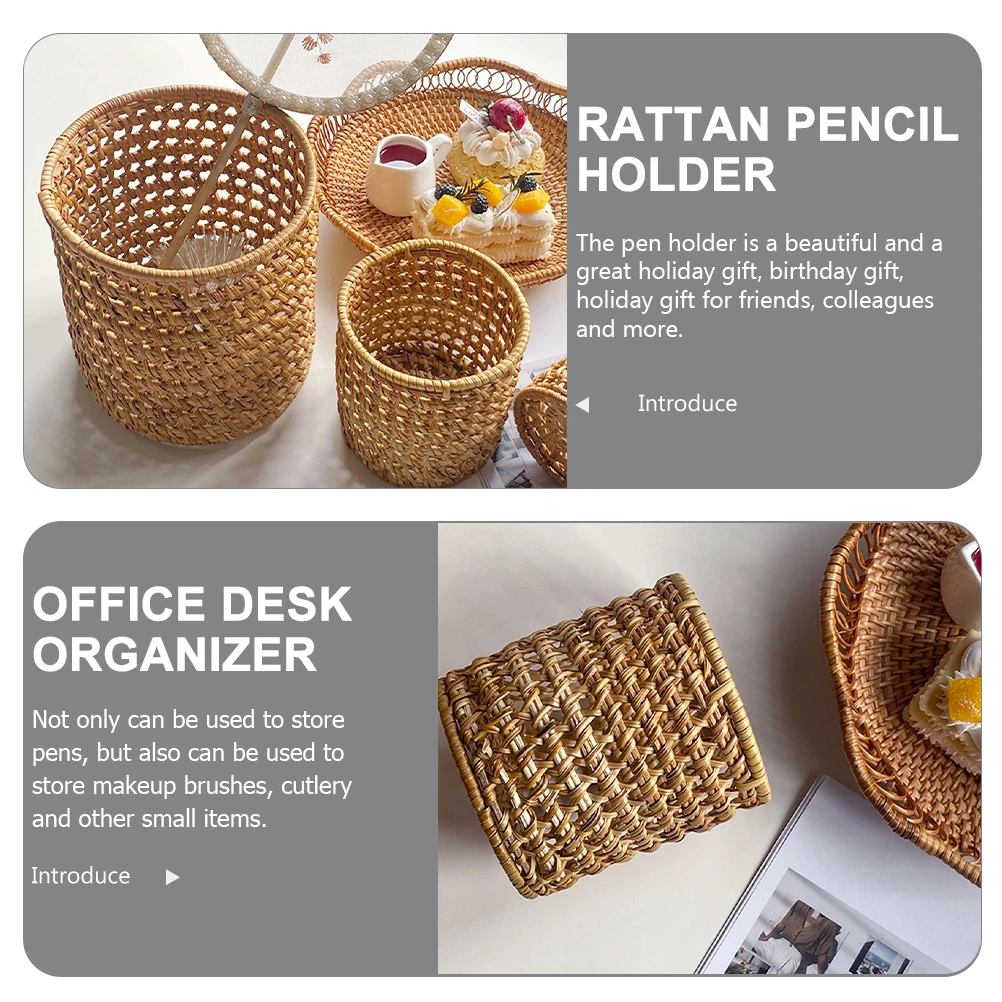 

Rattan Woven Storage Box 8x8cm H made Pen Holder Pencil Container Makeup Brush ganizer Desk Tidy Office Supplies Storage Basket