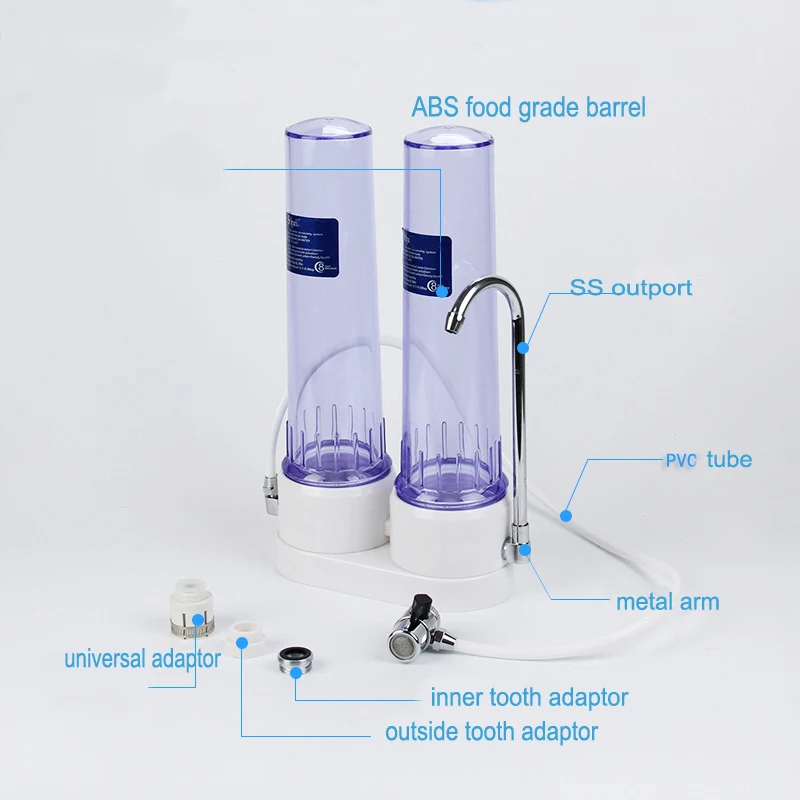 카운터 탑 듀얼 스테이지 워터 필터/정수기, 세라믹 캔들, 결합 탄소 블록 필터