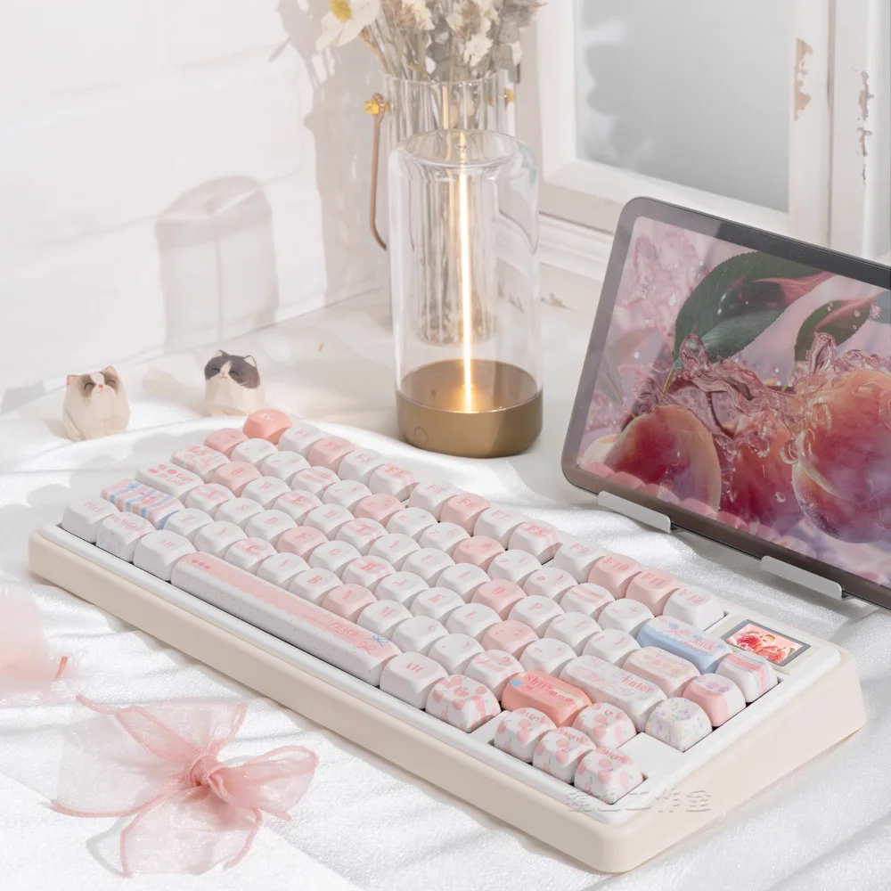 131 Keycaps MOA Peach Soda Pink Keyboard Caps for MX Mechanical Keyboards Customizable Gaming Keycaps