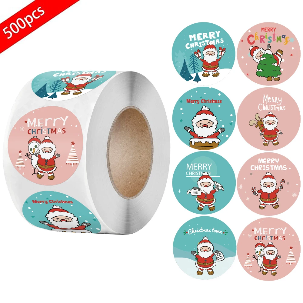 500 قطعة عيد ميلاد سعيد ملصق عيد الميلاد عشية التفاف هدية صندوق تسمية متجر نافذة الديكور 1 بوصة مستديرة عيد الميلاد العلامات ملصق