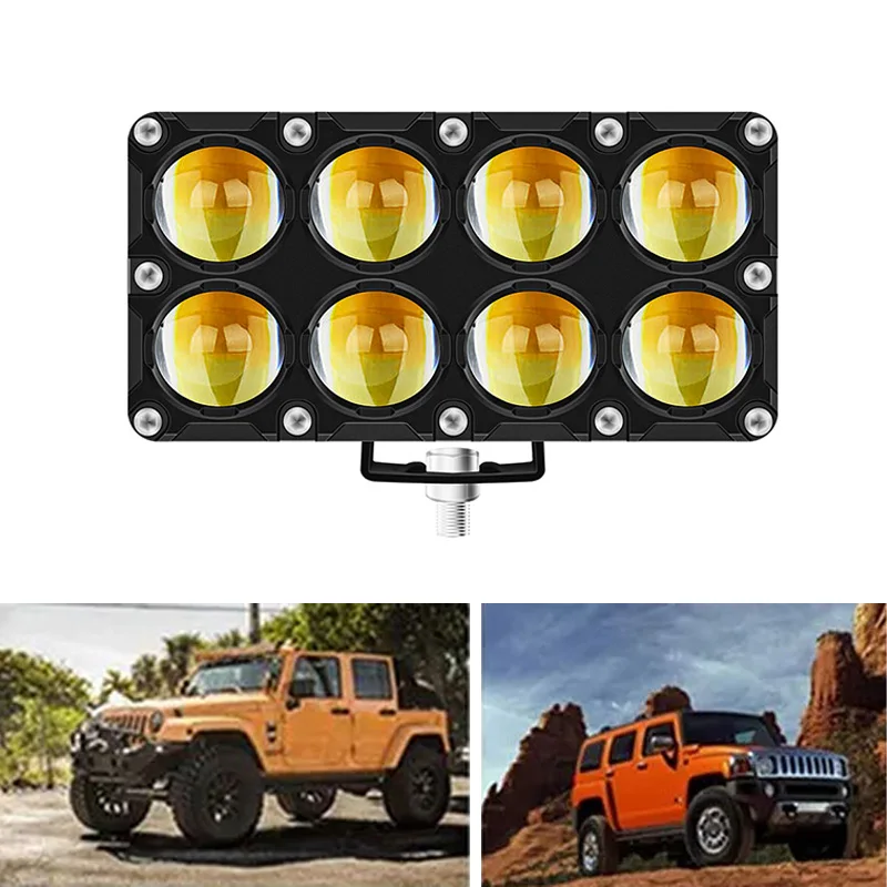 8 Lens Motorcycle LED Spotlight Dual Color Hi/Low Beam Fog Lamps For Off-road Trucks SUV UTV Headlight Auxiliary Driving Light