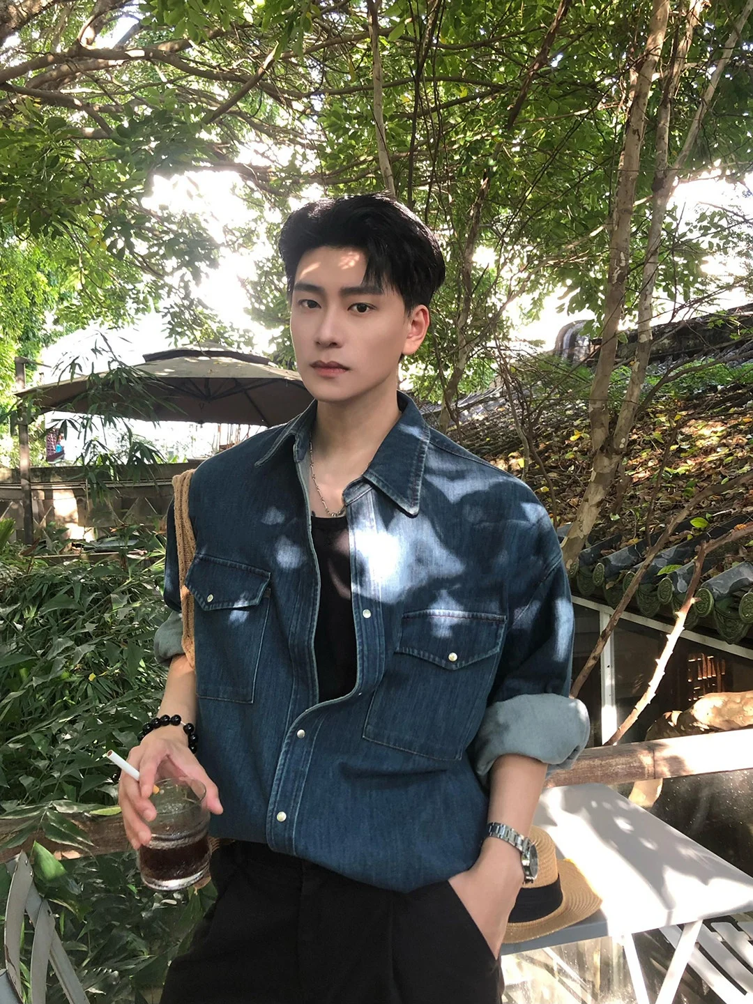 Deep Blue Casual Long Sleeve Men's Denim Shirt Autumn Korean Style Loose Workwear Jacket Standard Fit Youth Fashion