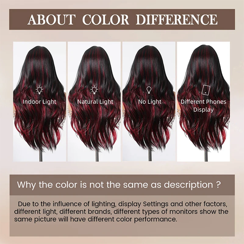 Long Wavy Black Blend Red Wig with Bangs Black Highlight Red Synthetic Wig for Punk Costume Cosplay Colorful Wig