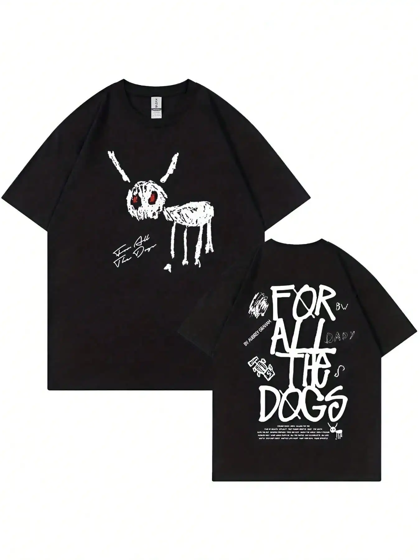 

Men's Drake For All The Dogs Album Graphic T-Shirt - Skeleton Rabbit Print Streetwear Tee”