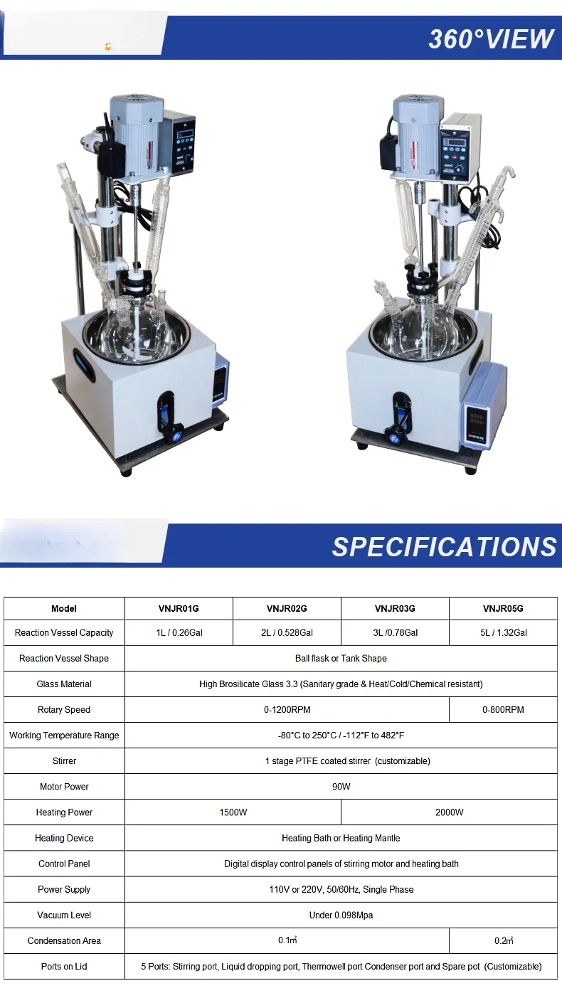 5L industrial chemical reactor price single-layer glass ribbon 200c set without top