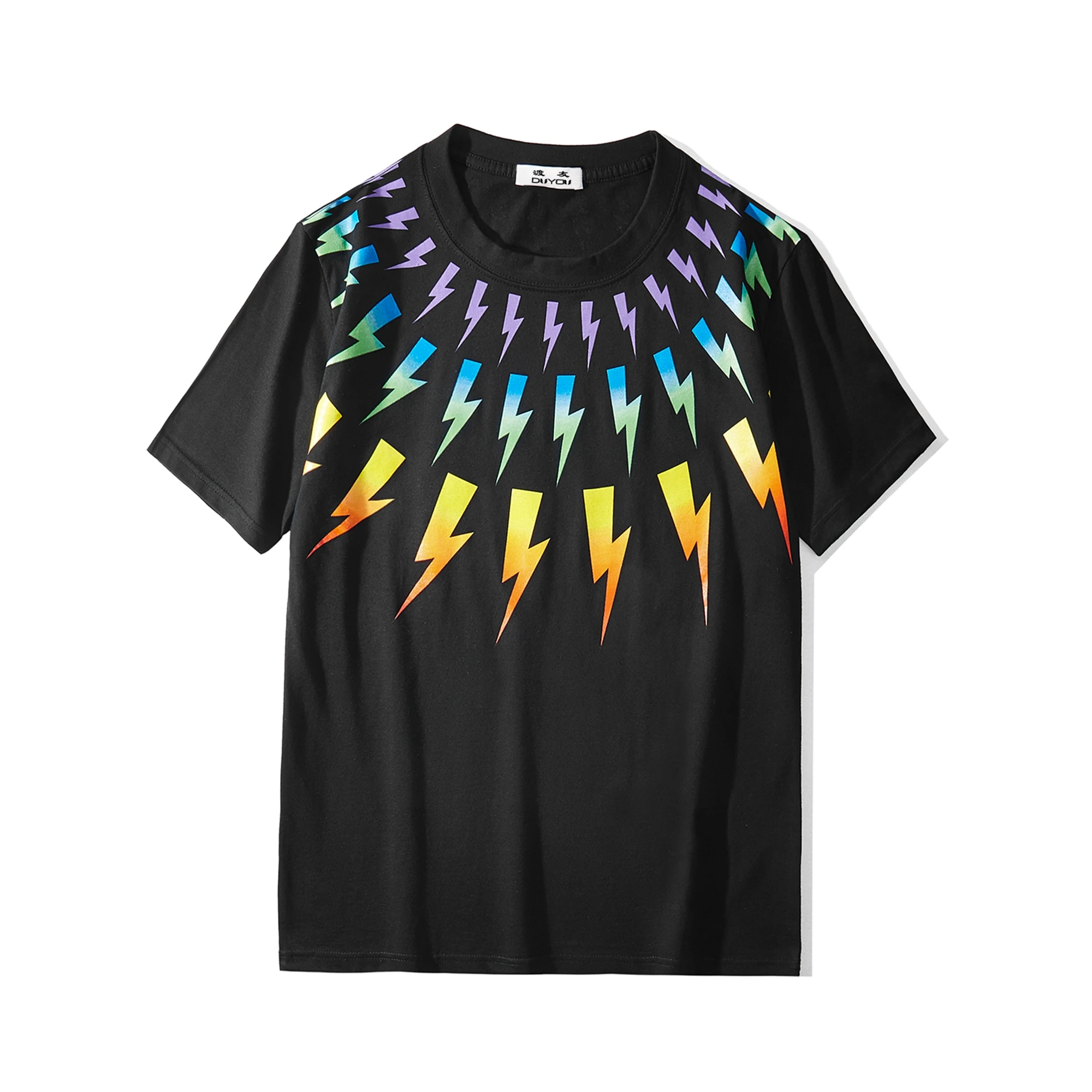 Summer New Unisex T-Shirt Men Women 100% Cotton Black Classic Colorful Lightning Print Casual T Shirt High Quality Male Tee 111